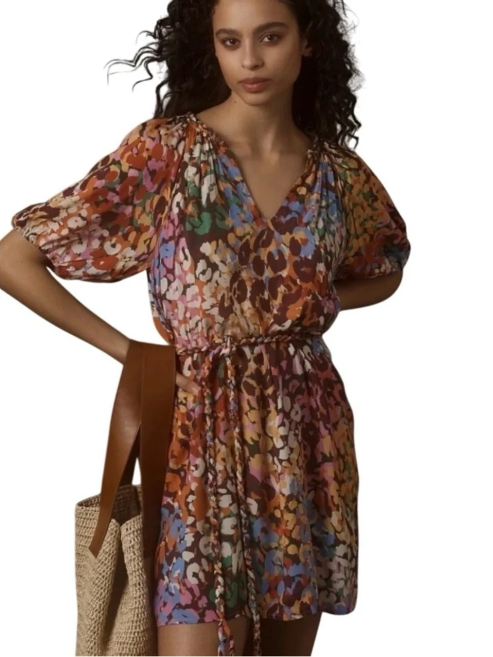 Velvet Gracie Mini Dress Pink Multi Tie Waist Boho Dress Large - Picture 6 of 16